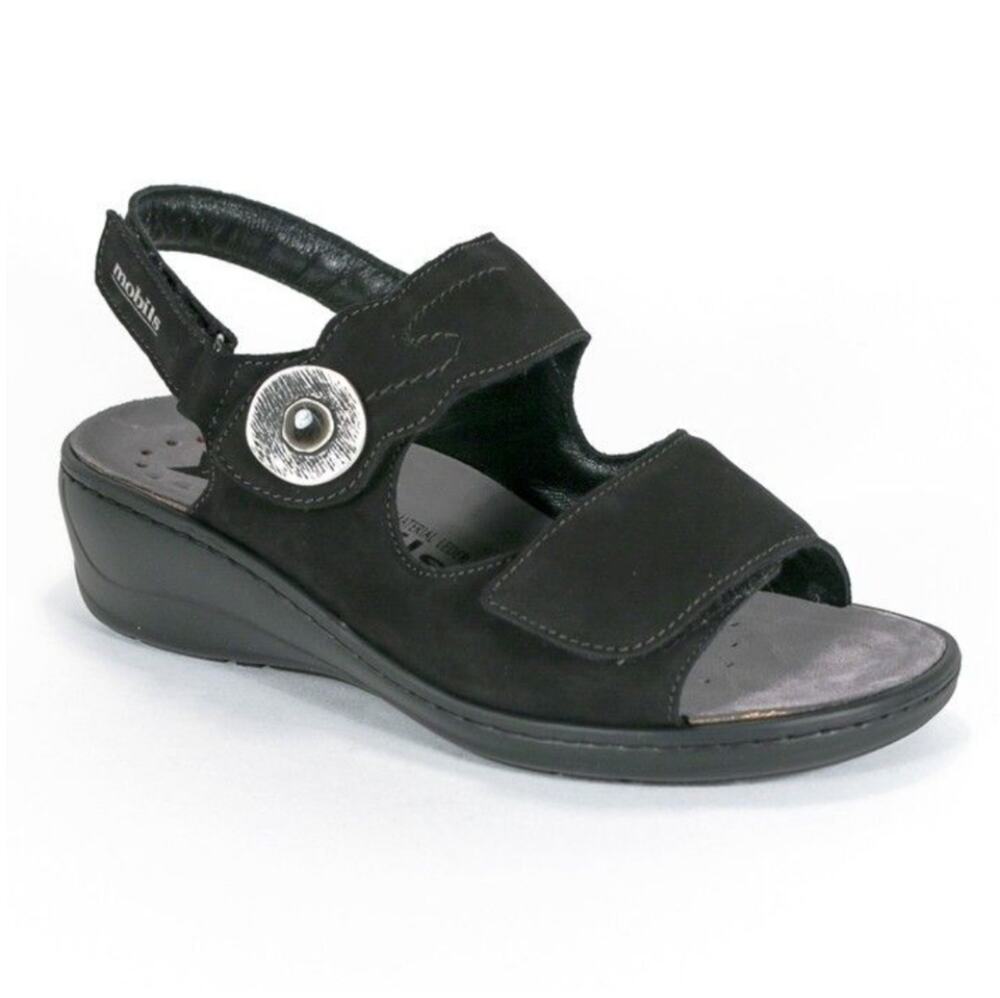 Mephisto Mobils Jissy Black Leather Nubuck Sandal